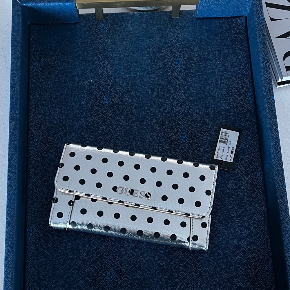 Guess Silver Wallet with Black Polka Dots